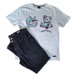 SWITCH Remarkable I'M ON MUTE Colorful Bear Short Sleeve T-Shirt Men's XL